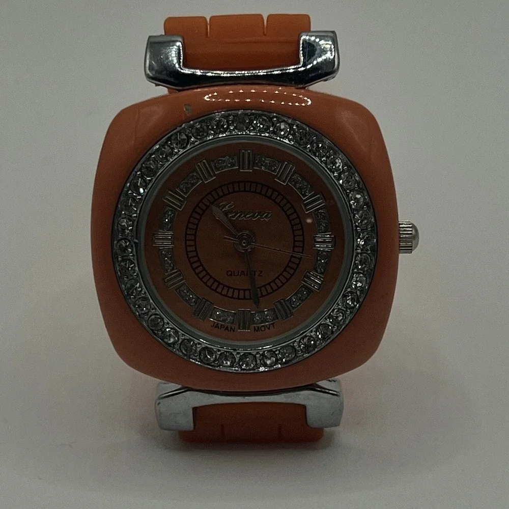 Geneva Women's Orange Jelly Band Watch Crystal Accent Silicone Rubber N0 Battery